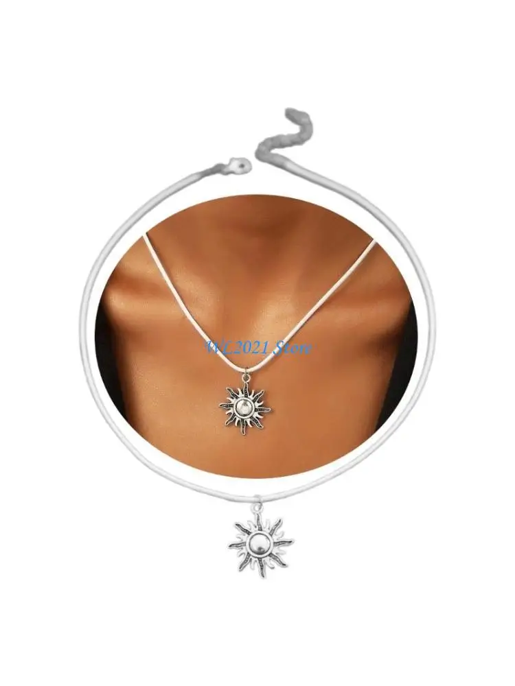 

G5GC Sun Charm Necklace Adjustable Cord Neckchain Unisex Clavicle Chain Geometry Pendent Choker Jewelry Gift for Women