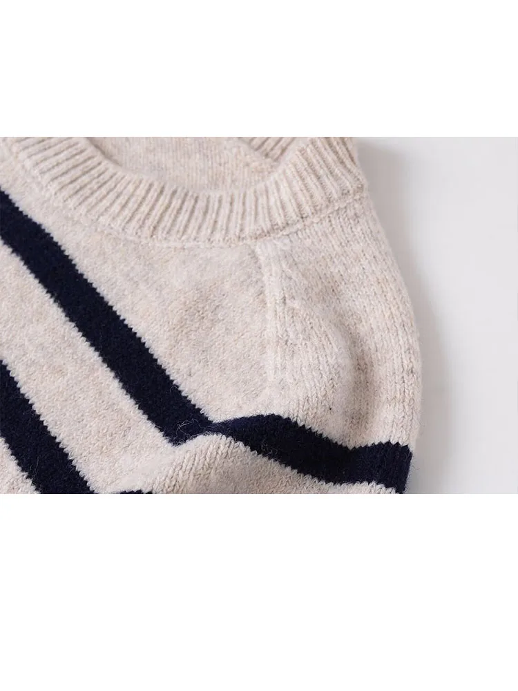 

HH женский модный простой полосатый пуловер с круглым вырезом 2025 года, вязаный свитер, женский повседневный базовый уличный повседневный свитер, топ Mujer