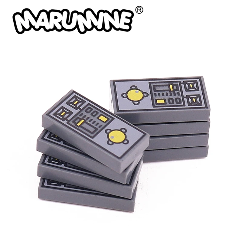 Marumine MOC Brick 50PCS 3069bpc1 Tile 1x2 With Vehicle Control Panel Pattern City Friend Building Blocks Accessories Kids Toys