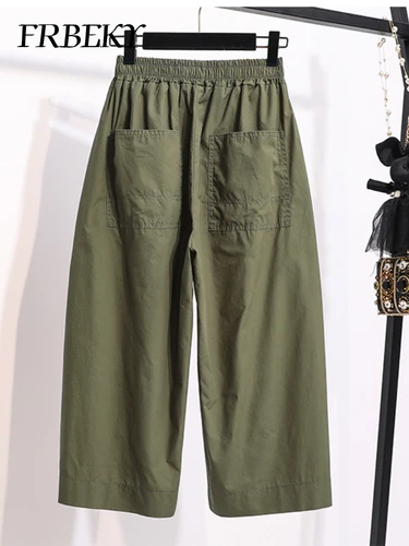 Imagen 2 del producto Pantalones cortos de estilo de trabajo japonés Retro para mujer, pantalones de pierna ancha holgados neutros con cintura elástica, farol grande, ropa de calle para mujer 2024