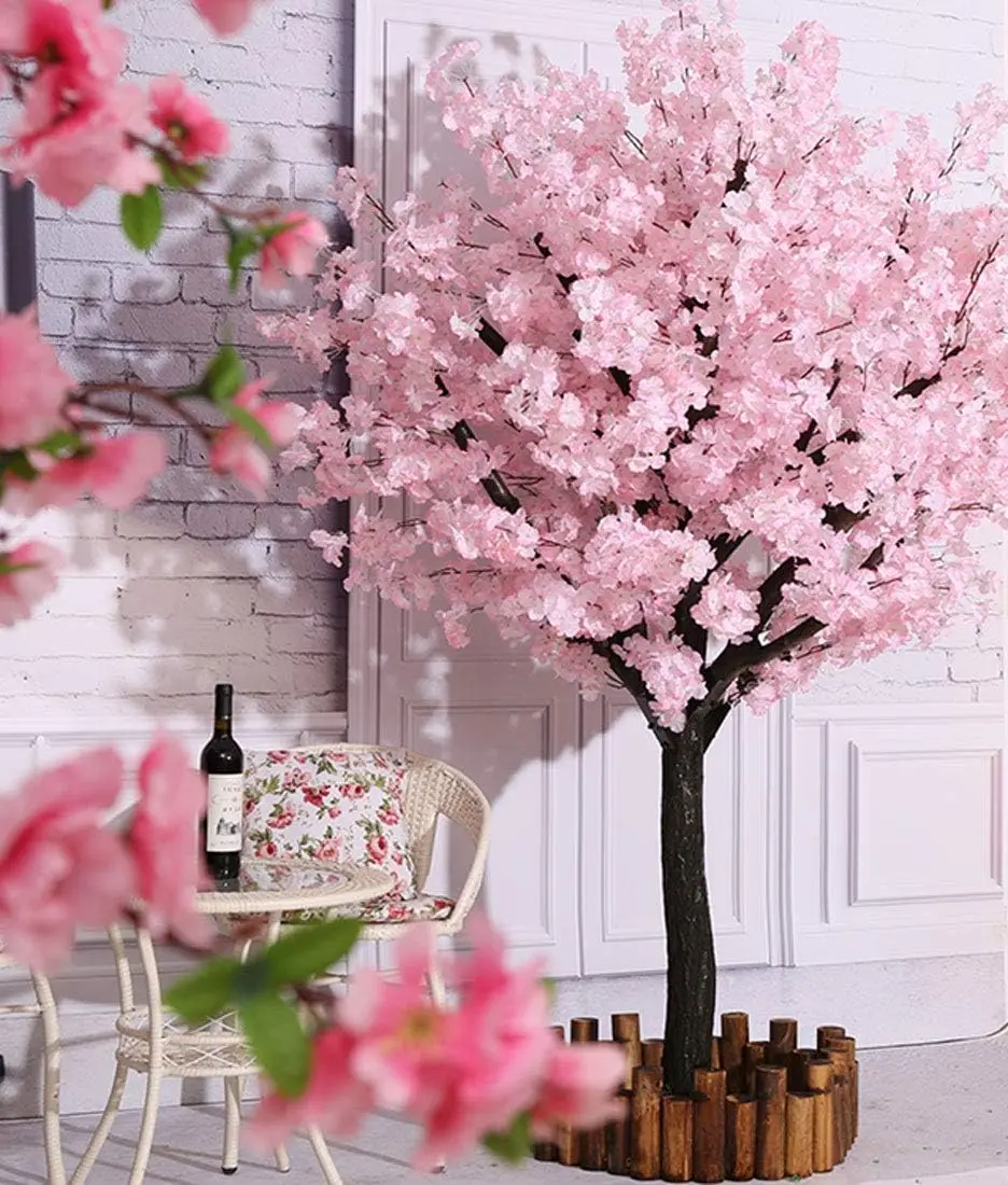 Artificial Cherry Blossom Trees Handmade Light Pink Tree Indoor Outdoor Home Office Party Wedding (7FT Tall/2.1M)