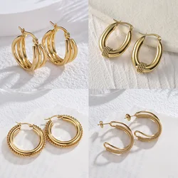 Simple Fashion Stainless Steel Geometric Earrings Unique Design Gold Color Earrings For Women Personalized Party Jewelry Gifts