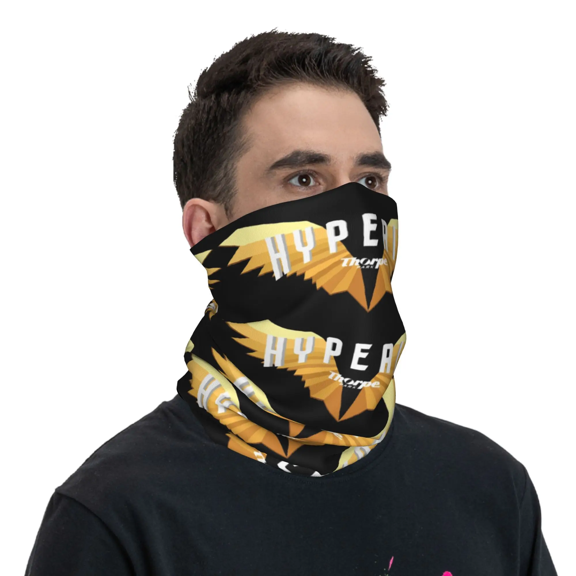 وشاح ملفوف مطبوع عليه شعار Hyperia Thorpe Park بشعار Bandana Neck Gaiter، أغطية رأس متعددة الاستخدام لركوب الخيل للجنسين والكبار طوال الموسم
