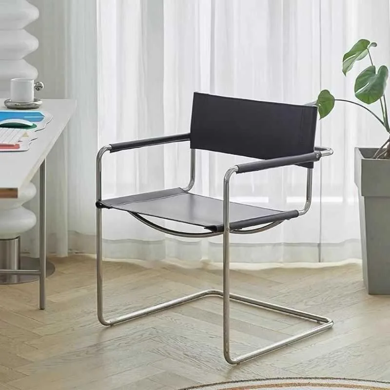Minimalist Style Modern Armchair Stainless Steel Frame Oak Skin Wrapped Decorative Chair for Dining Room Office Living Room