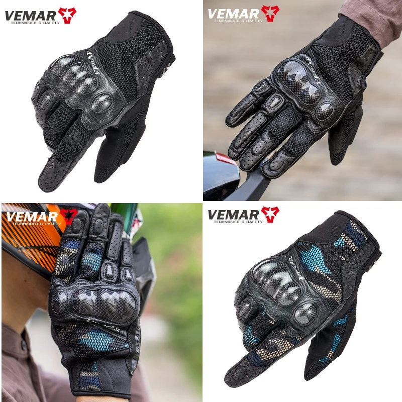 

VEMAR VE-175 Summer Motorcycle Gloves Men Breathable Full Finger Carbon Fiber Protection Motocross Moto Motorbike Riding Gloves