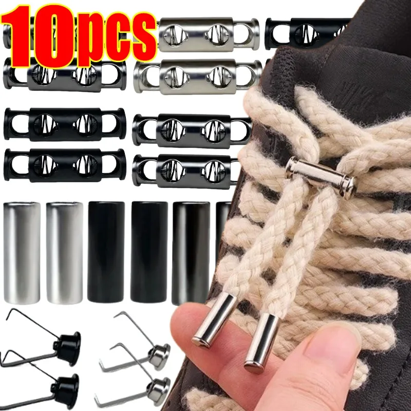 10Pcs/set Adjustable Metal Shoelaces Clasps Shoes Locks for Adults Kids Sports Shoes Quick Easy Install Hole Head Spring Buckles