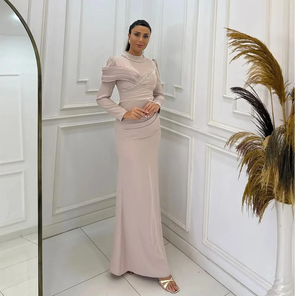 

Customized O Neck Asymmetric Dress in Fine Mermaid Evening Dresses Formal Prom Gown Long Sleeves High Quality Party Gowns