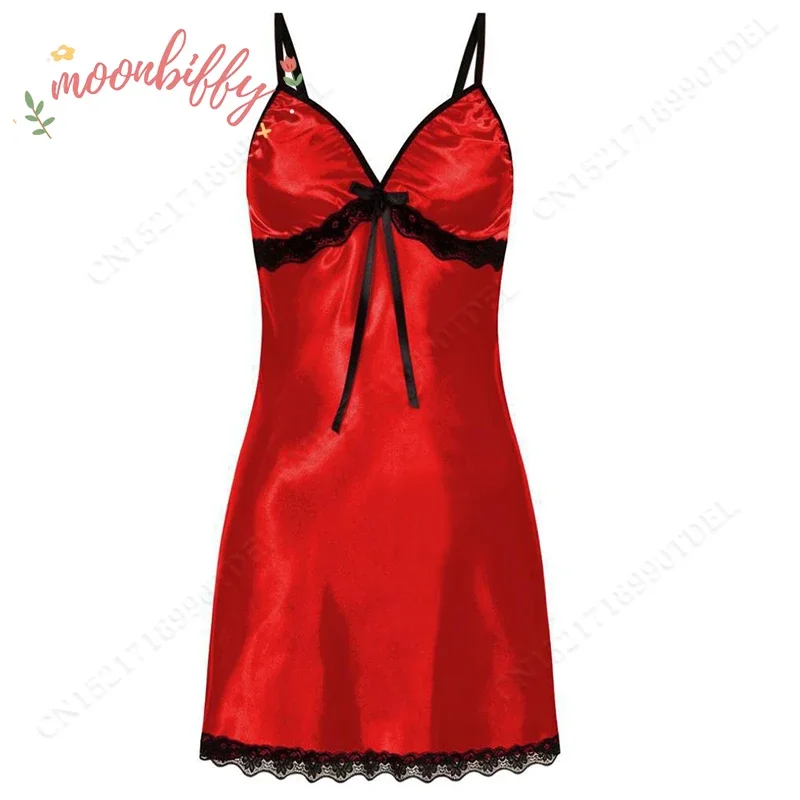 ผู้หญิงชุดนอนเซ็กซี่ Nightdress ลูกไม้ผ้าไหมซาตินชุดราตรีแขนกุด Nightwear V คอ Nightgown PLUS ขนาดชุดนอน