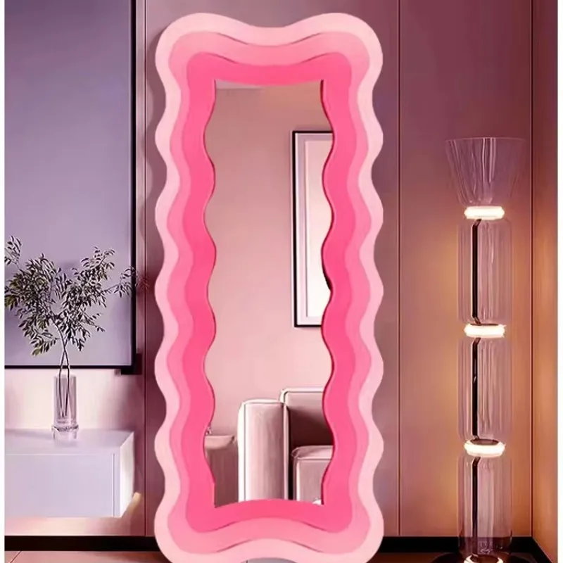 Hair Salon Decorative Wave Frame Mirror Rainbow Irregular Wave Frame Aesthetic Dresser