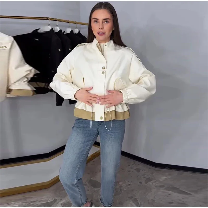 Damen-Oversize-Mäntel mit Kordelzug in der Taille, Stehkragen, Epauletten, Langen Ärmeln, Knopfleiste, Lose Jacken, Schicke Neue Oberbekleidung für Damen – Detail 24