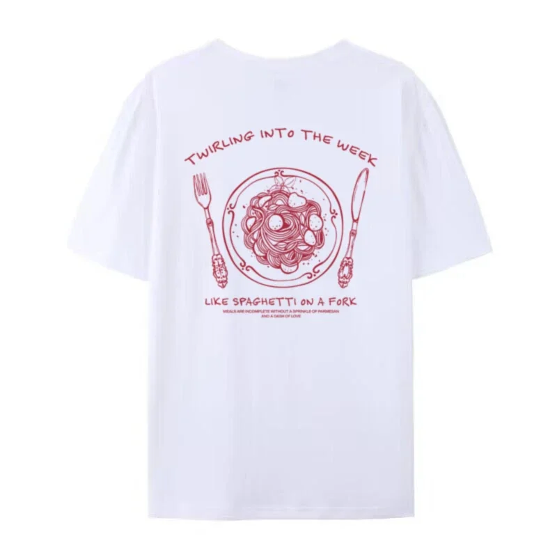 Camiseta con estampado de espalda de espagueti para mujer, camisetas con citas divertidas, camiseta Vintage para amantes de las Pasta, Top de manga corta Unisex de comida italiana bonita