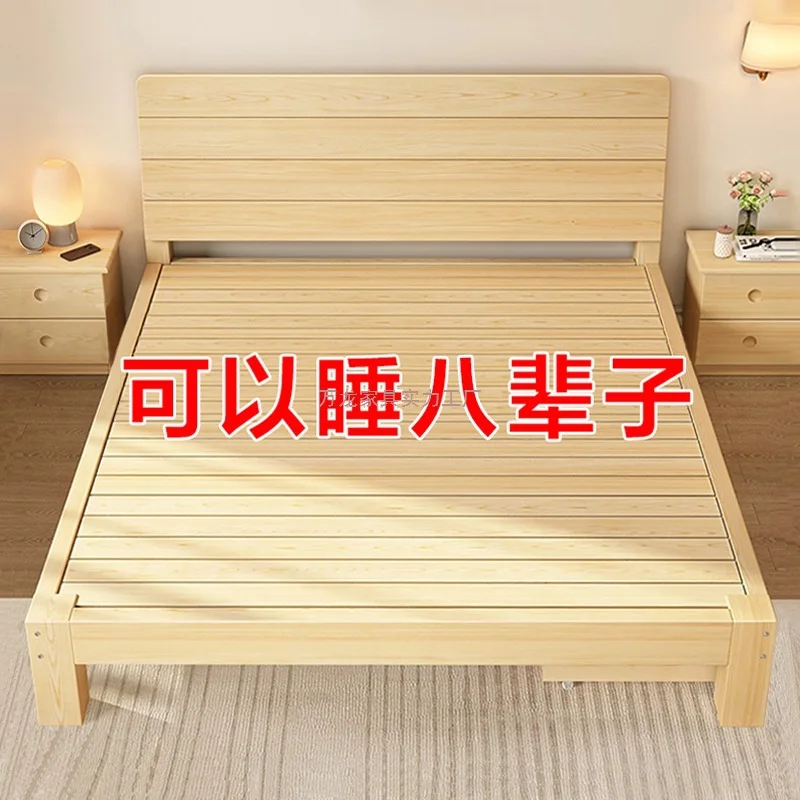 

Solid wood bed 1.5 meters pine simple modern 1.8 meters household double bed e****mical rental room 1m single bed rack