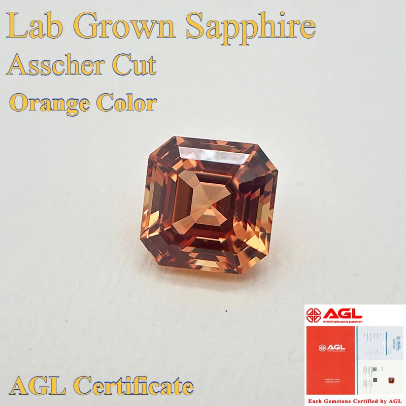 

Hot Sell Lab Grown Sapphire Asscher Cut Orange Color Multiple Size Top Quality for Diy Jewelry Making Selectable AGL Certificate