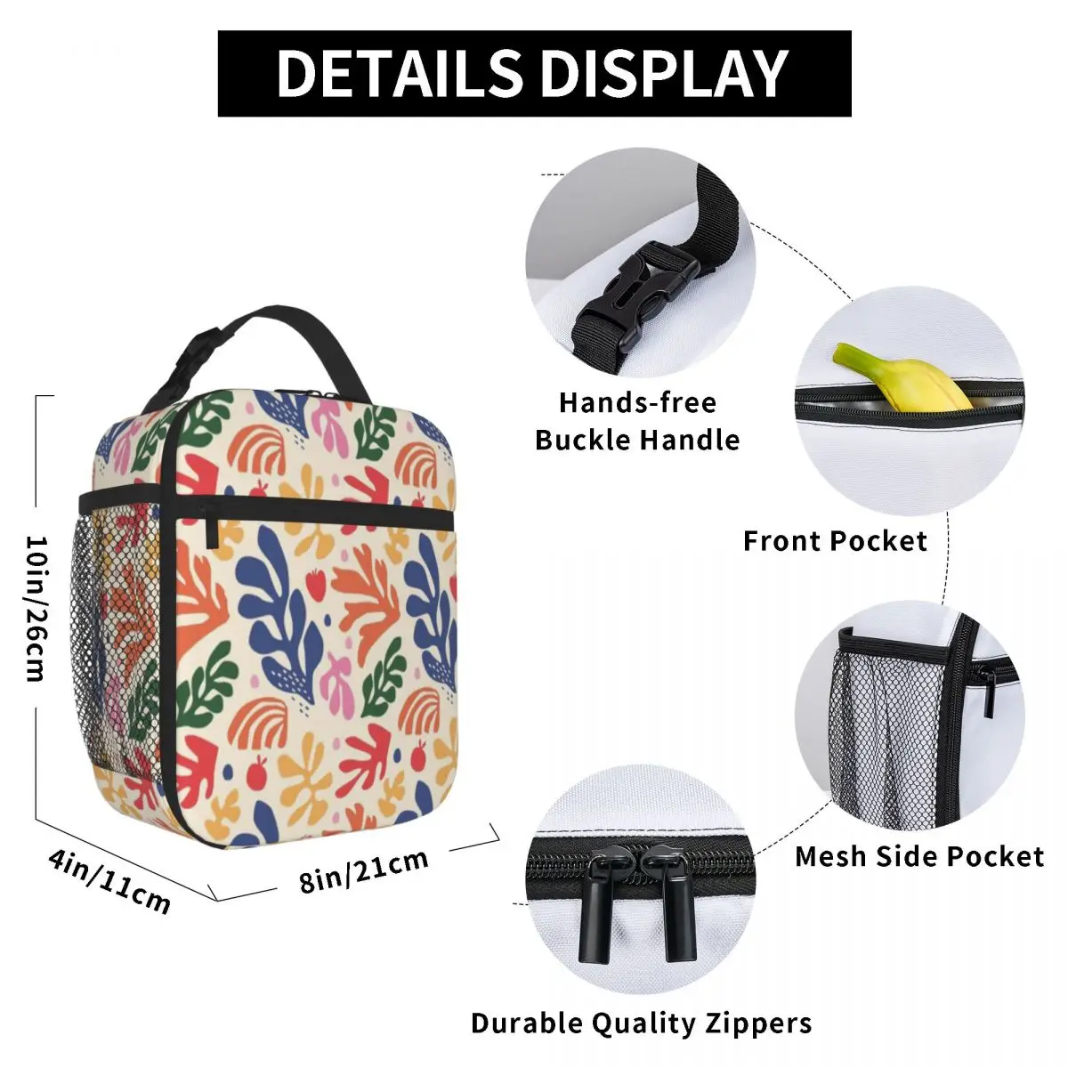 Hot Sale Matisse Flowers Art Gloss Finish Portable Lunch Bag Countryside Trip Waterproof Lunch Bag
