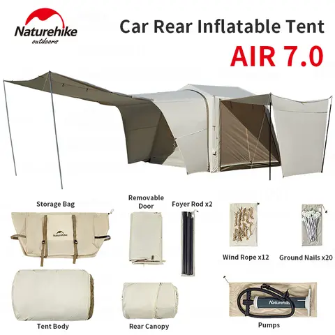Naturehike AIR 7.0 팽창식 자동차 후방 텐트 햇빛 방수 SUV 측면 터널 꼬리 공기 텐트 야영 캐노피 대형 야외