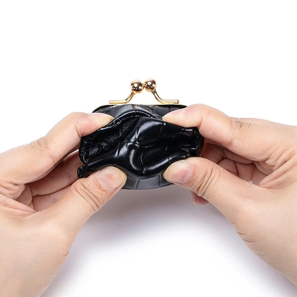 

Crocodile Patterned Kiss Lock Coin Purse Square Genuine Leather Leather Jewelry Bag Mini Solid Color Small Item Bag Storage