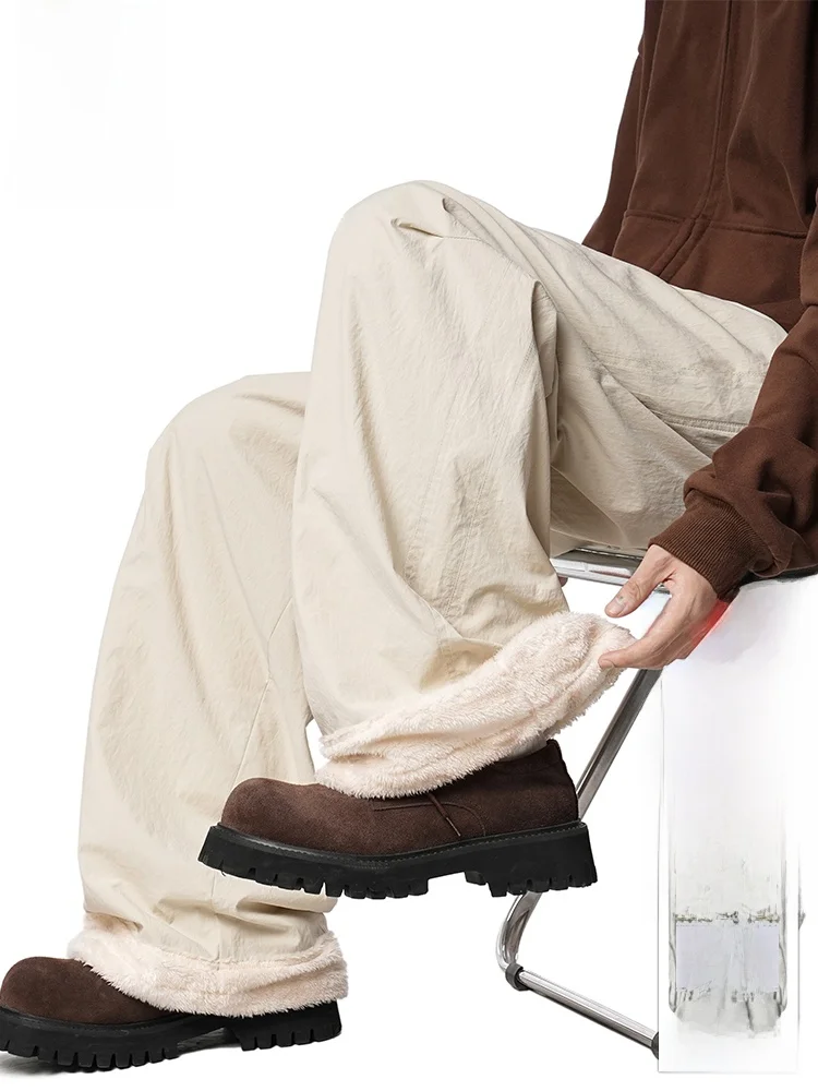 

PaulFrank Men's Casual Pants Winter Thiened Fce Wide Leg Long Trousers American Retro Pleated Leisure Trousers for Men