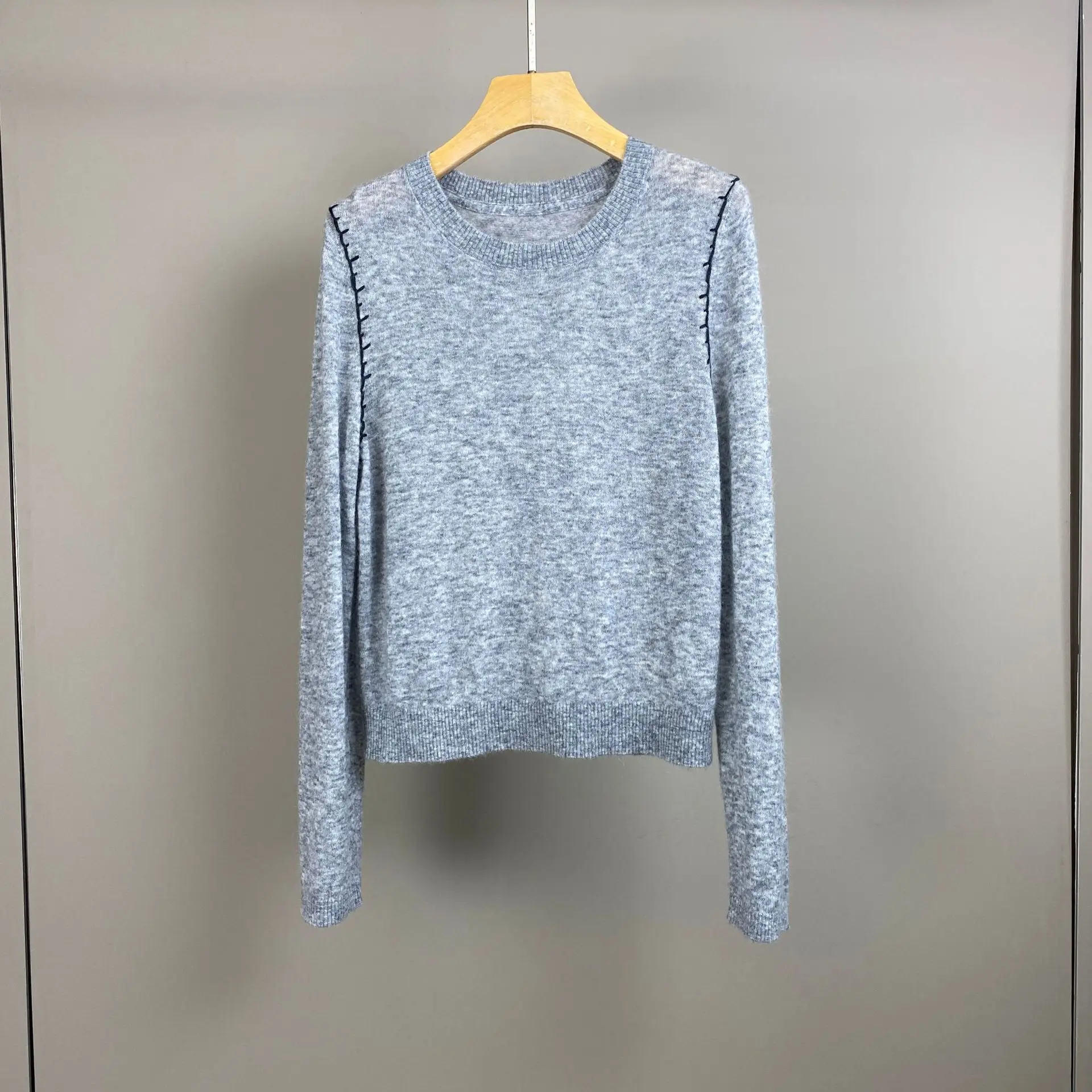 

2025 Autumn And Winter New Contrast Color Wool Blend Sweater Fashionable Versatile Casual Slim Sweater