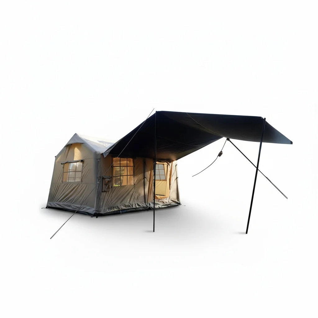 Inflatable Air Tent, 12 ㎡ Cotton and 420D/600D Oxford Fabric Camping Tent with Stove Jack, 400x300x200cm Waterproof Outdoor Tent