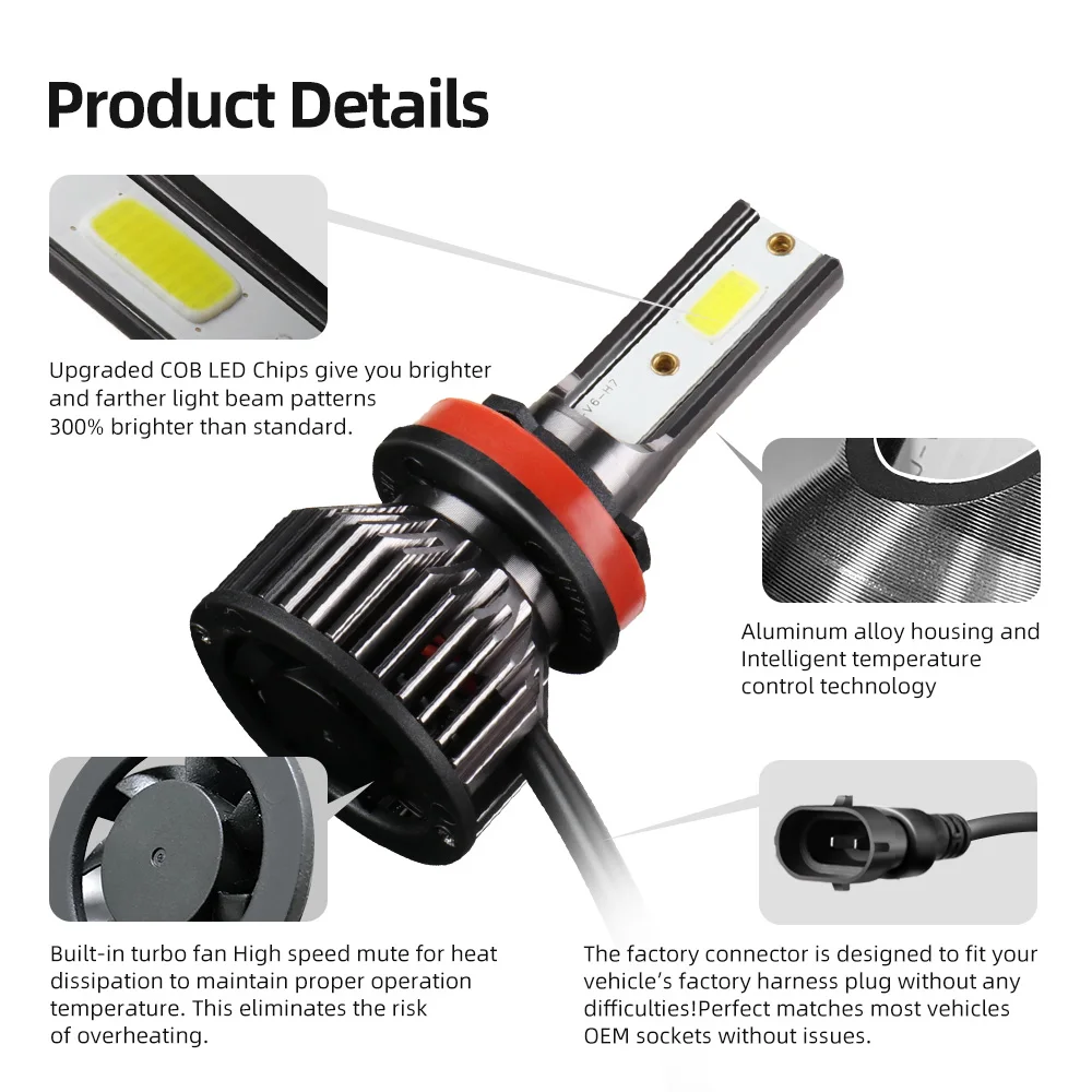 H7 Turbo Led Lampa Samochodowe Żarówki 12000LM 3570 CSP 6000K Białe Do VW POLO 2009 2010 2011 2012 2013 2014 2015 2016 2017 — zdjęcie 7