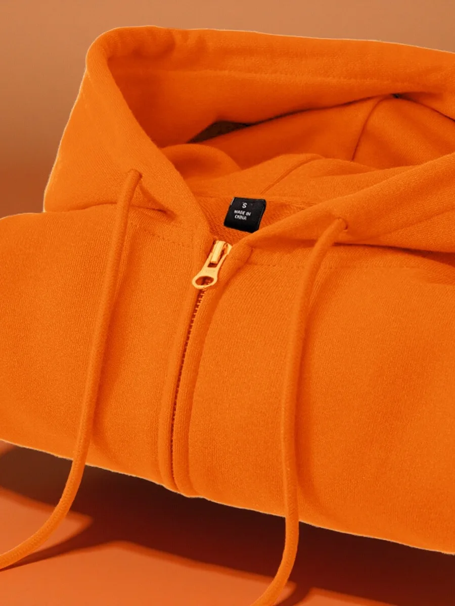 

Оранжевая женская толстовка из чистого хлопка на молнии с капюшоном, новая коллекция весна-осень, повседневная цветная верхняя одежда с длинными рукавами