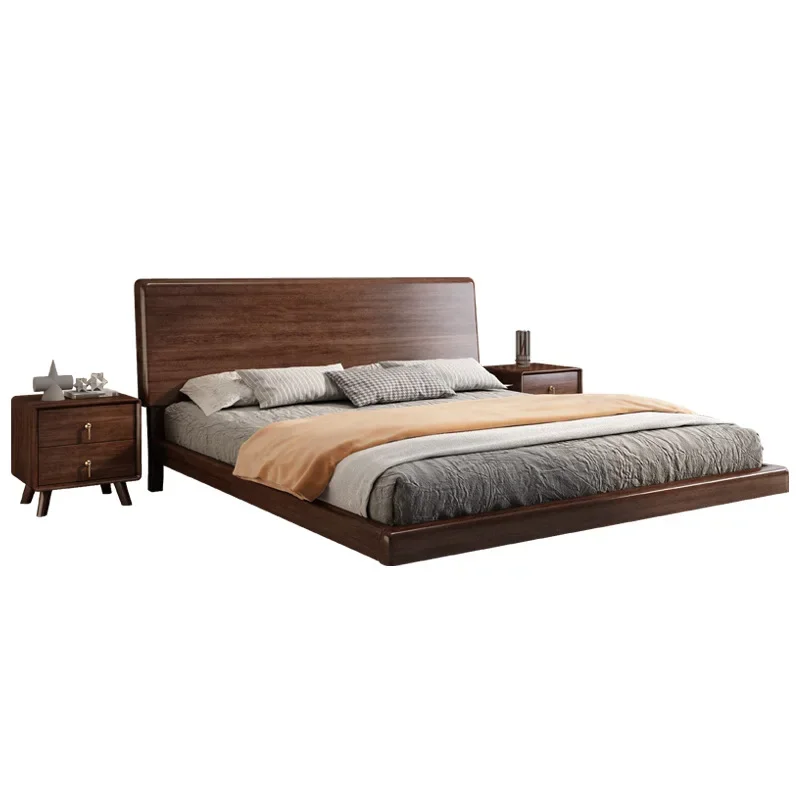 سرير من الخشب الصلب الاسكندنافي بطول 1.8 متر وغرفة نوم رئيسية وسرير معلق مزدوج من حصير الجوز بطول 1.5 متر