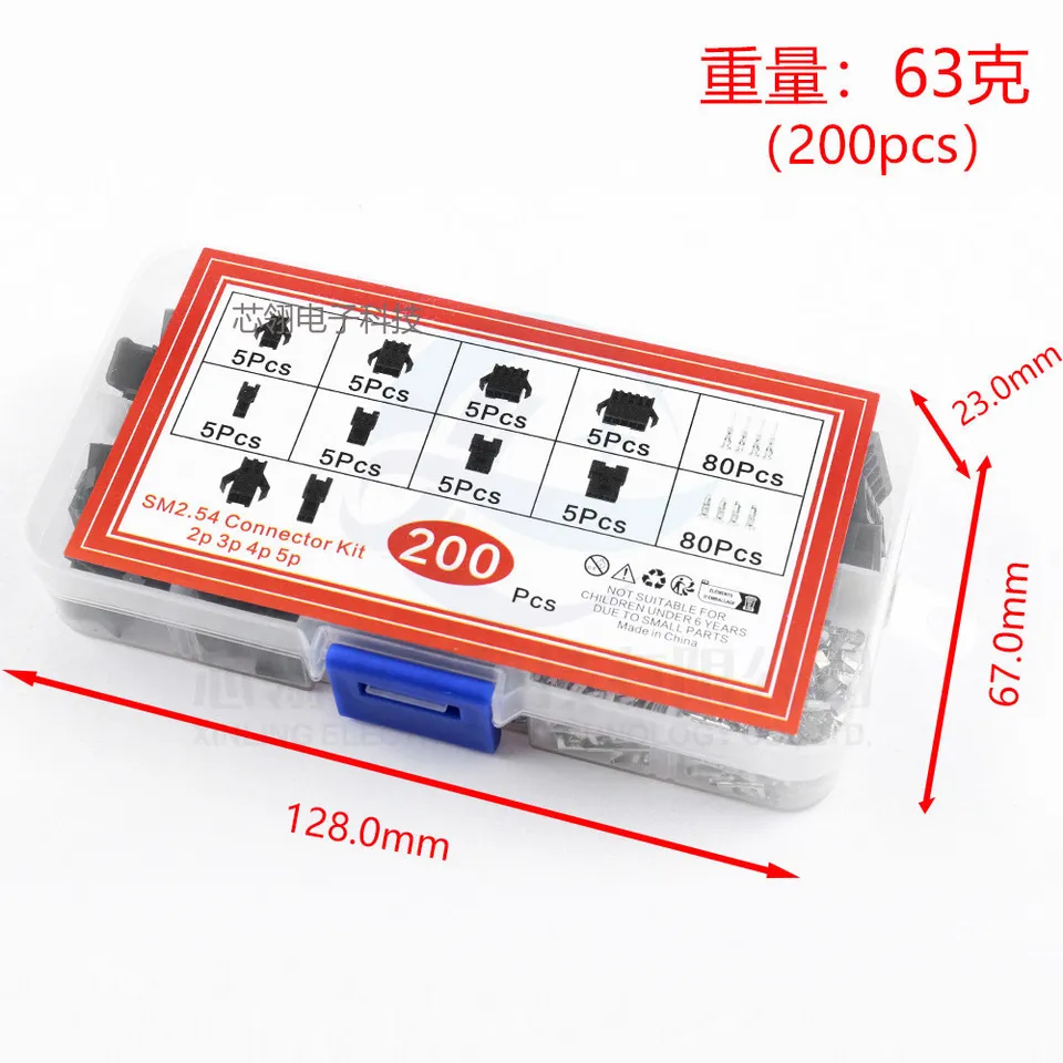 200PZS Conectores SM2.54mm Paso 2/3/4/5Pin JST SM Macho y Hembra Cabezal Enchufe Carcasa Pines Conectores Terminal de Engaste Adaptador 4