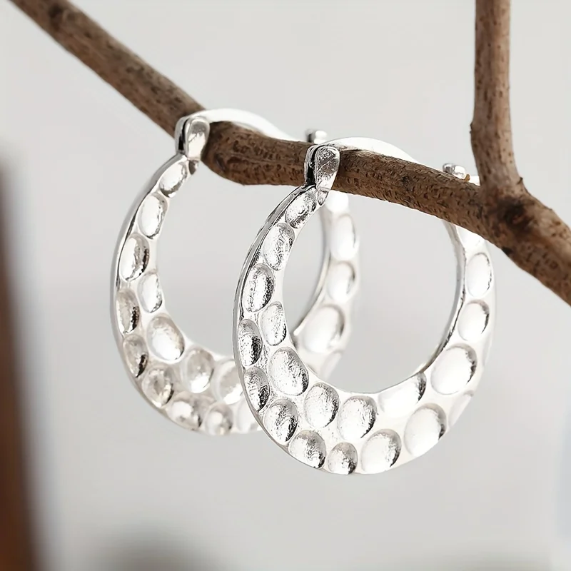 Personalized Creative Geometric Pleated Earring Hammered Texture Pattern Round Earring Women's Simple Daily Accessories Jewelry