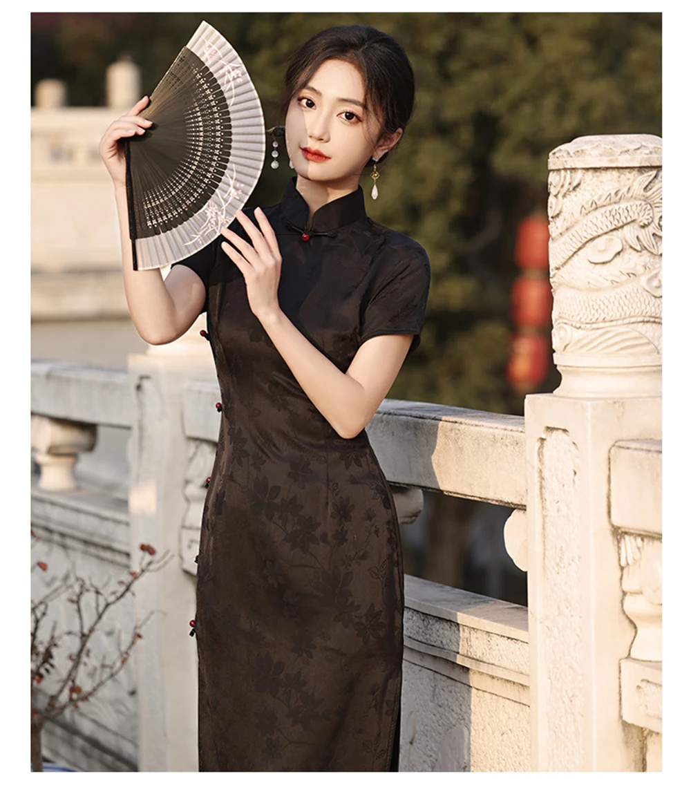 Chinese Traditional Improved Cheongsam Mid-length Spring Retro Elegant Dress Women's Daily Temperament Short Sleeves Qipao New