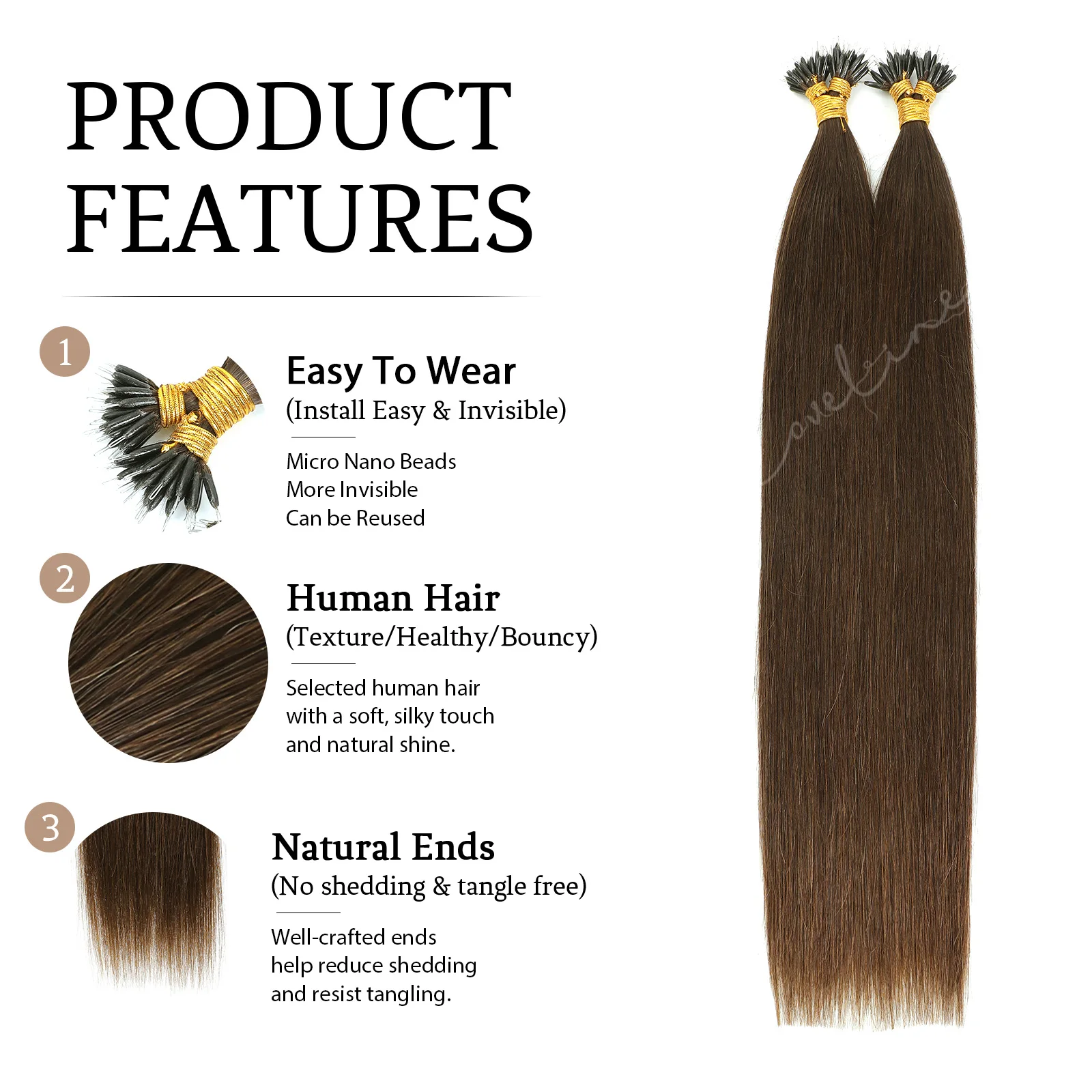 100% Virgin Remy Human Hair Nano Ring Micro Beads Tip Extensions Natural Thick Full Head 16-24Inch Salon New Hairpiece for Women