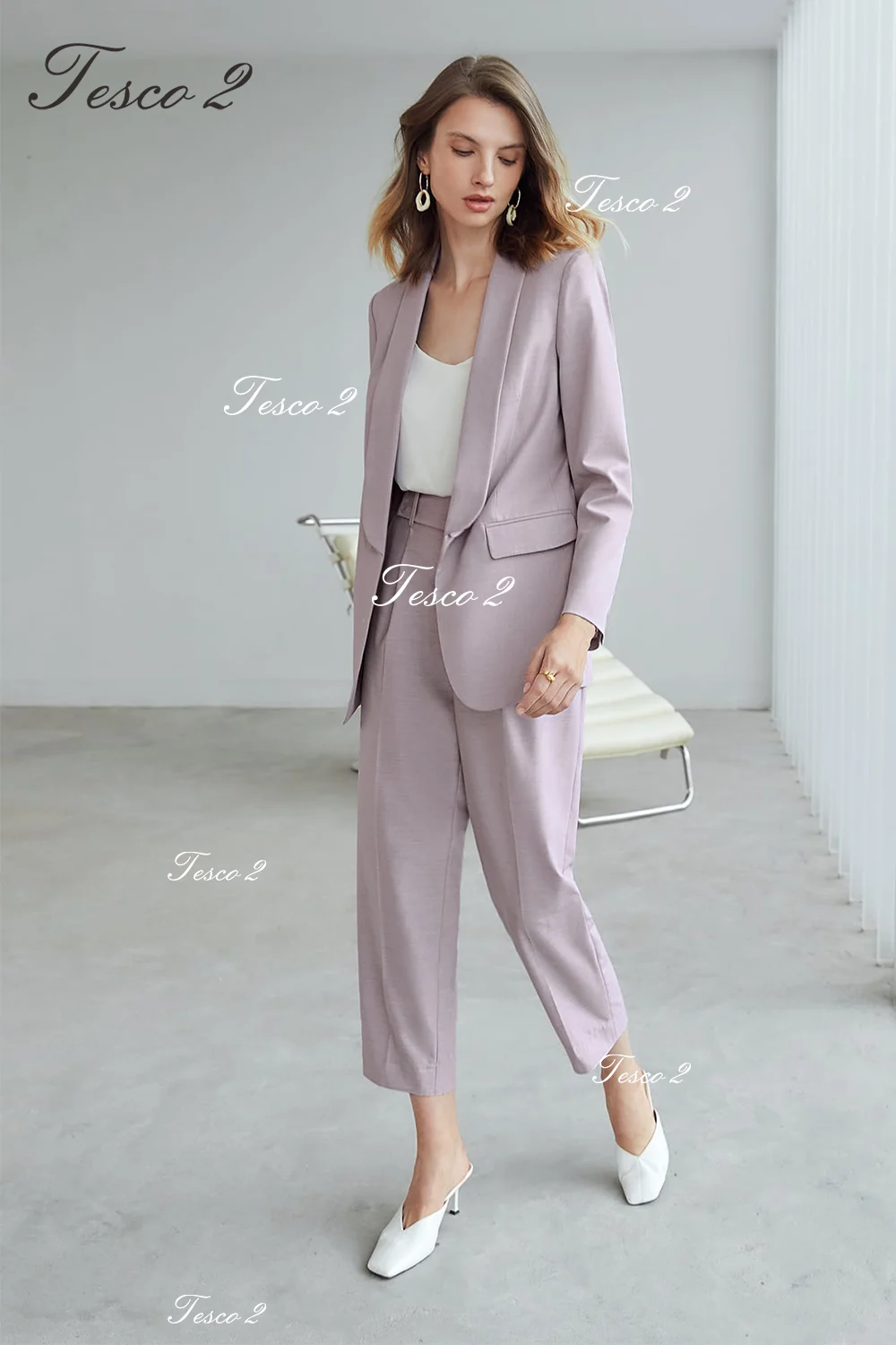 Traje de mujer de color lila, traje elegante para mujer, chaqueta de 2 piezas, Blazer, pantalones, traje diario informal para primavera y otoño