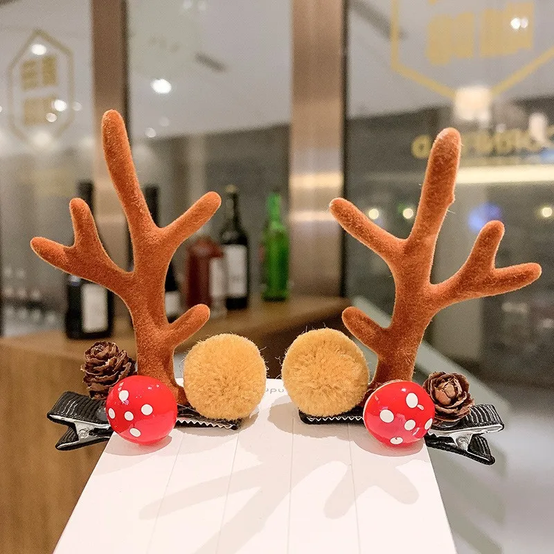 1 Pair Christmas Hair Clips Cartoon Plush Elk Ear Hairpins Santa Snowman Barrette For Kids Women Cosplay Headwear Xmas New Year