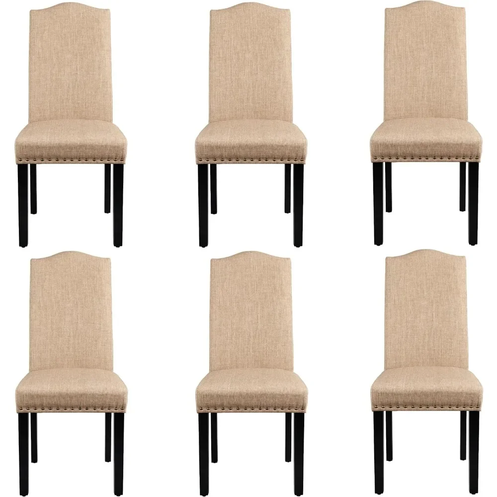 Dining Chairs Set of 6 Upholstered Chairs, Fabric Dining Room Kitchen Side Chair with Rubber Wood Legs