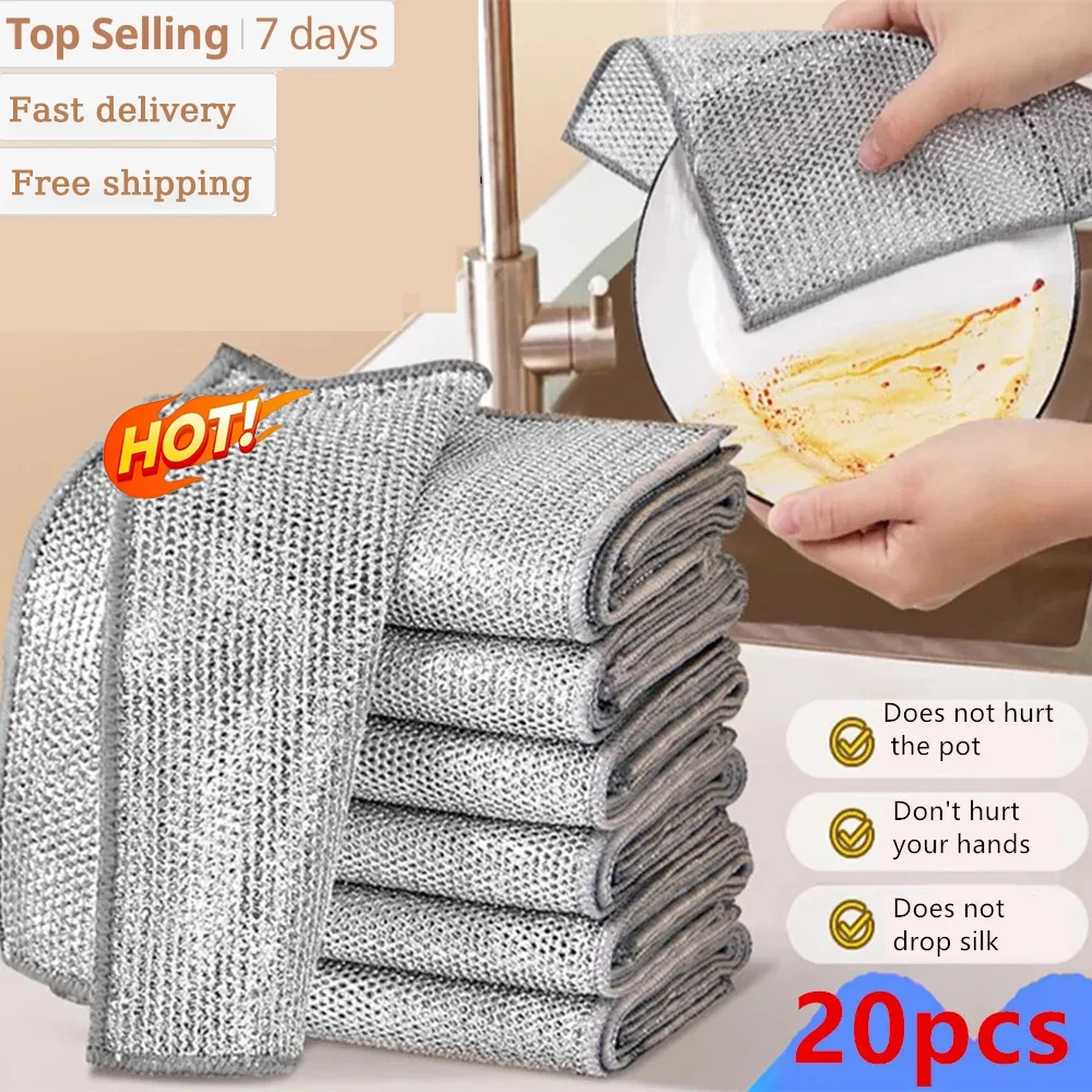 20/1pcs Magic Cleaning Cloth Thickened Double -sided Metal Steel Wire Rags Kitchen Dish Pot Washdishing Cloths Towel Clean Tools