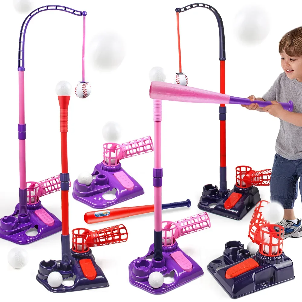 Kids Foot Pedal Baseball Launcher Training Set Automatic Pitching Machine Sports Toys Indoor Outdoor Safe Plastic Bat Kids Gift