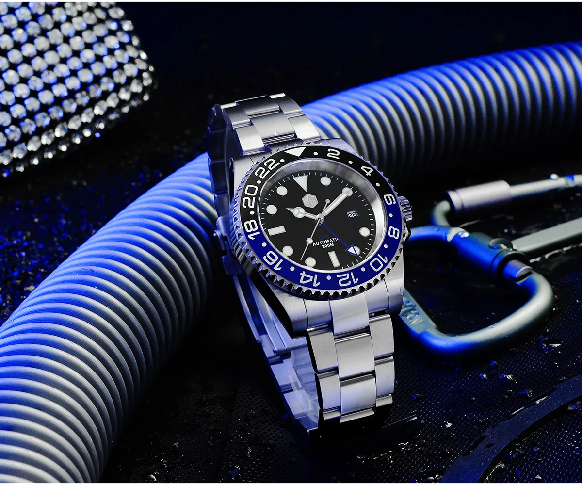 Orologio Subacqueo Automatico MARVIN Uomo - Movimento Svizzero, Cinturino In Gomma Blu, Quadrante Nero In Vetro Zaffiro, Impermeabile 200m, Luminescente, Con Secondo Cinturino In Acciaio