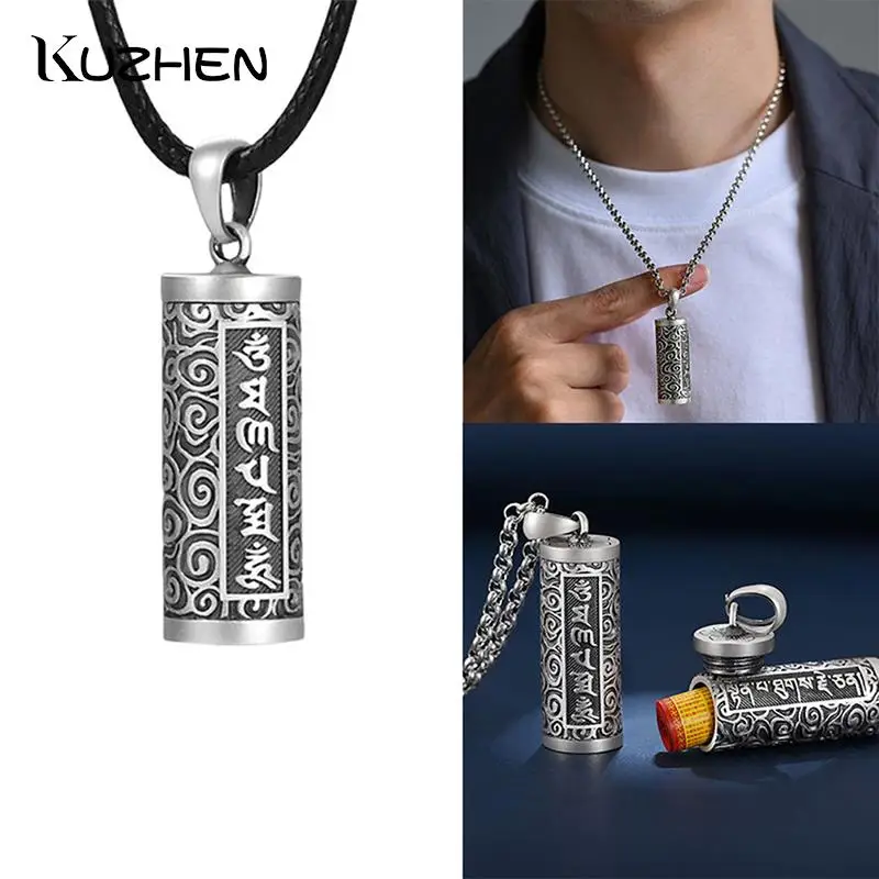 1Pcs 990 Pure Silver Pill Case Holder Pill Box Waterproof Cylinder Pendant Pill Box With Chain Necklace