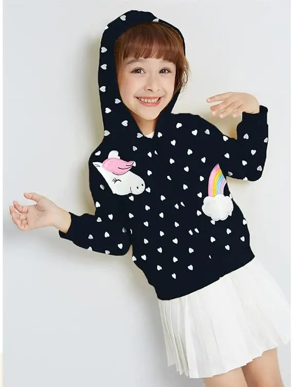 Little Hand Girls Unicorn Hoodies Zip Up Kids Rainbow Cloud Long Sleeve Jackets Toddler Heart Print Sweatshirt Clothes 2‑7 Years