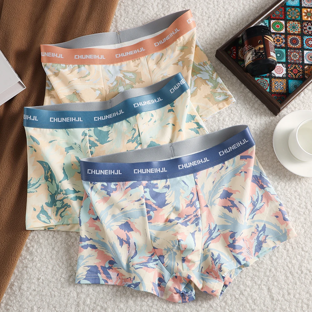 

3PCS/Pack Cotton Fashion Print Man Underwear Quick-dry Hygroscopic Breathable Mesh Crotch Boxer High Elastic Men's Underpants