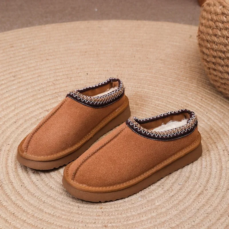 Women\'s Fashion Baotou Slippers Winter New Round Head Suede Deep Mouth Thick Sole Anti-slip Wear-resistant Flat Shoes