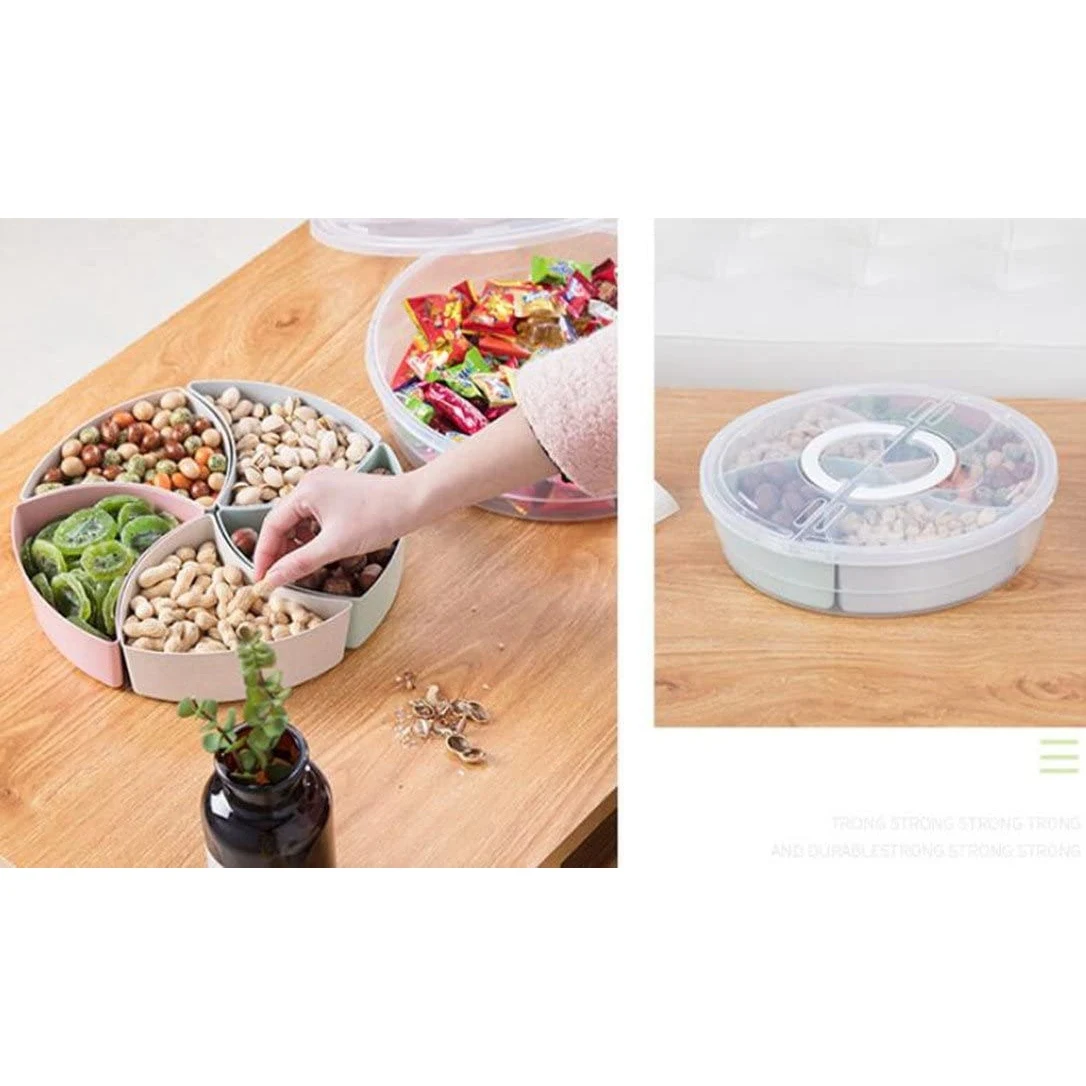AB08-Candy And Nut Serving Container, Appetizer Tray With Lid,Multi Sectional Nuts And Candy Snack Serving Tray With Lid
