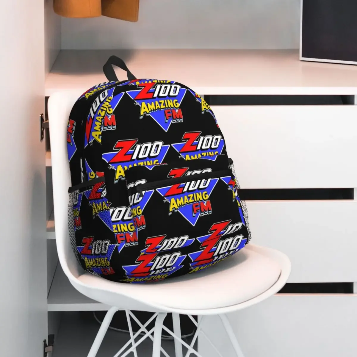 Z100 المذهلة FM مدينة نيويورك 80S على ظهره Daypack سعة كبيرة الأطفال BookBag حقيبة مدرسية حقائب كتف للرجال والنساء #1