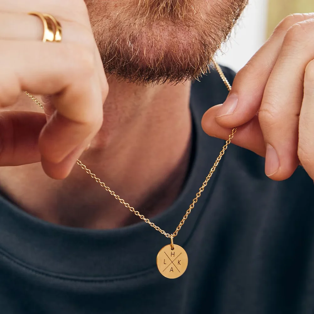 Dainty Cross Divided Circle Custom Initial Necklace Gold Stainless Steel Personalized Multi Letter Engraved Family Gift Jewelry