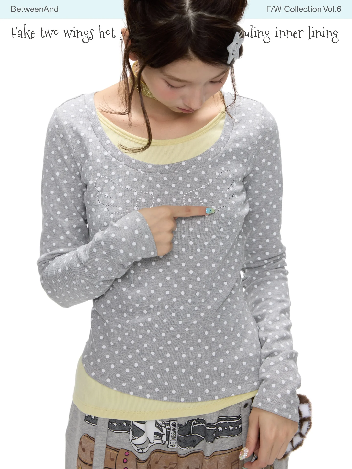 Soft Long Sleeve Polka Dot Faux Two-Piece Winter Top Skin-friendly Brushed Base Layer Women's T-shirt Korean Style Slim Fit