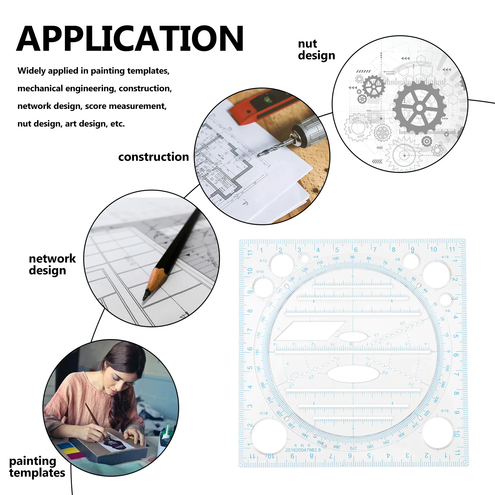 Geometric Drawing Ruler Multifunctional Ruler Protractor Students Measuring Tool Clear Scales Precise Measurement Long
