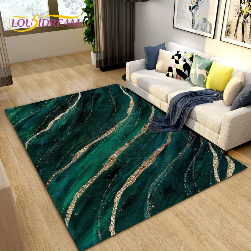 Nordic Green Gold Marble Luxury Area Rug Large,Carpet Rug for Living Room Bedroom Sofa Doormat Decoration,kid Non-slip Floor Mat