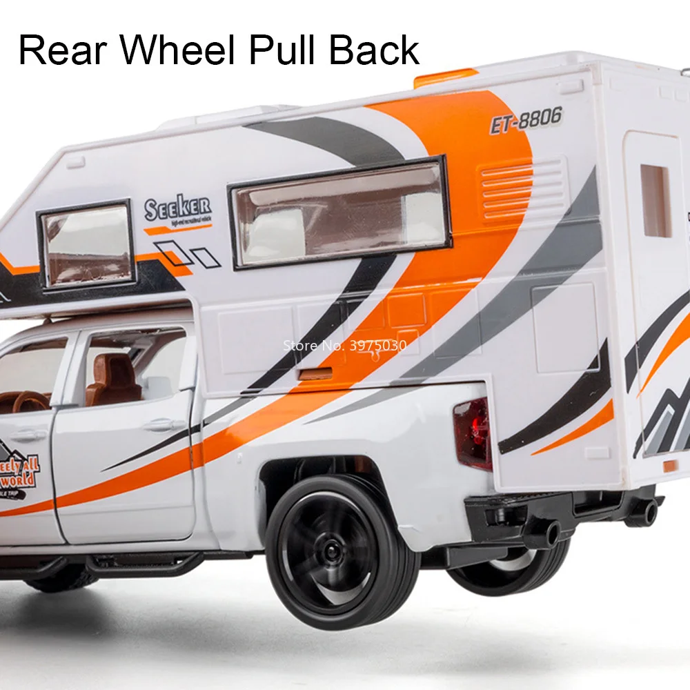1:32 캠핑카 자동차 합금 다이캐스팅 모델 장난감 휠 후진 고무 타이어 미니어처 캠핑카 남자아이 교육용 장난감