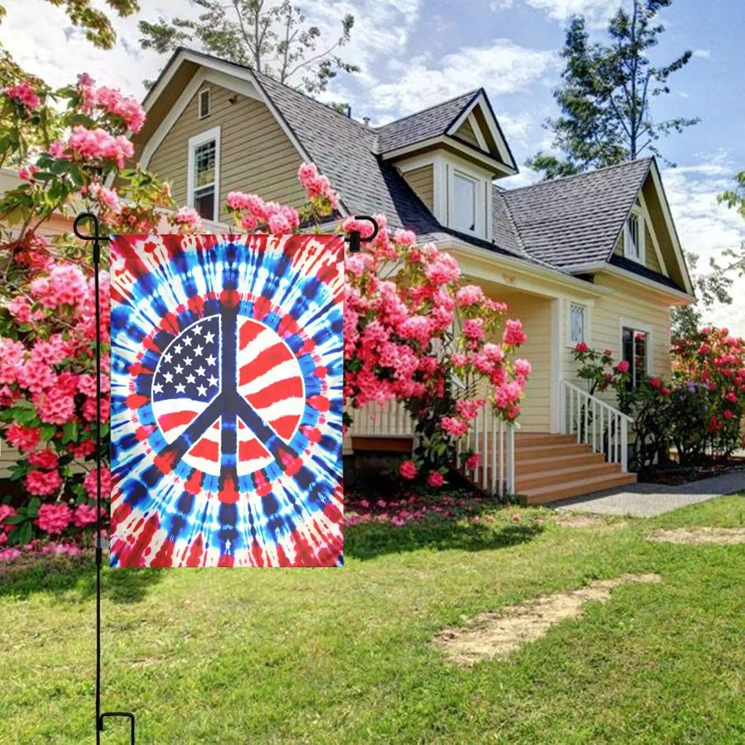 Tie Dye Peace Flag 12x18 Inch Double Sided Hippie American Flags World Peace Sign Garden Yard Banner Indoor Outdoor Decorati EEZ