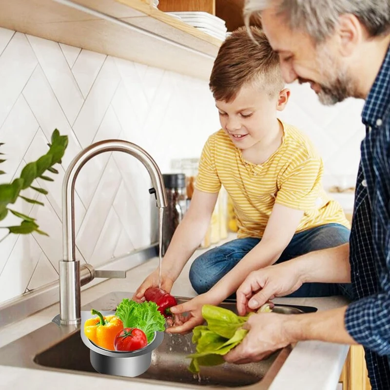 Multi-Functional Drain Basket, Stainless Steel Swan Sink Strainer Basket, Tap Hanging Filter Basket Corner Sink Strainer