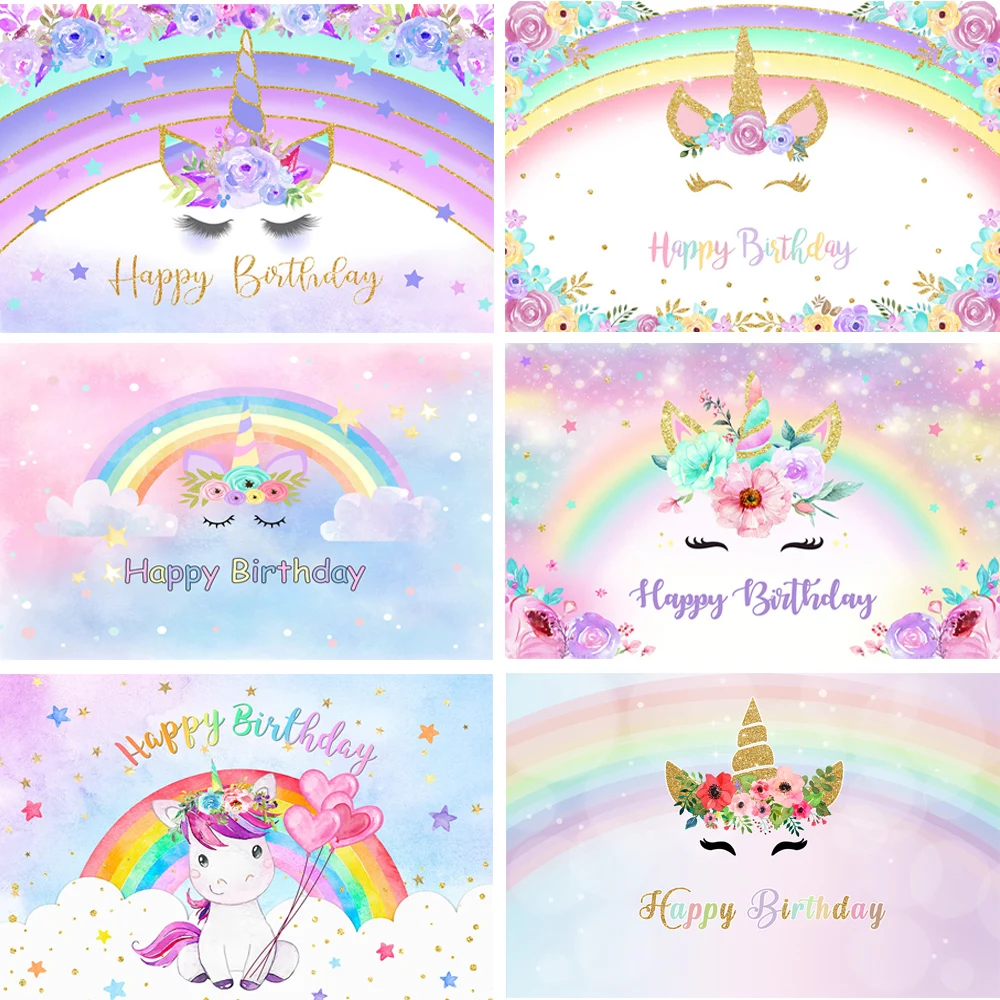 

Rainbow Unicorn Background for Girls Birthday Party Newborn Baby Shower Photography Backdrop Decor Banner Photo Booth Props